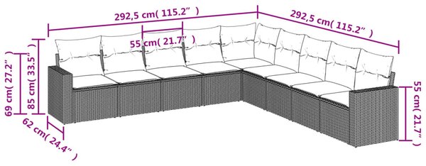 9 részes bézs polyrattan kerti ülőgarnitúra párnákkal