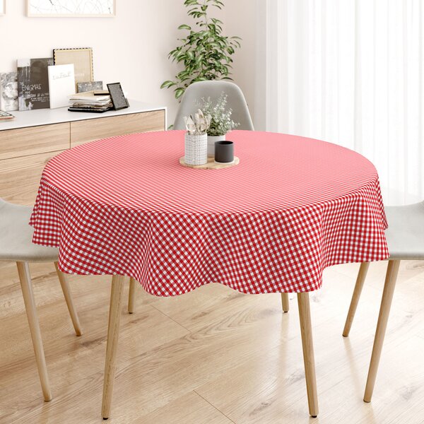 Goldea kanafas pamut asztalterítő - kicsi piros-fehér kockás - kör alakú Ø 140 cm