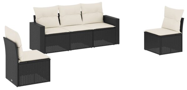 5 részes fekete polyrattan kerti kanapészett párnákkal