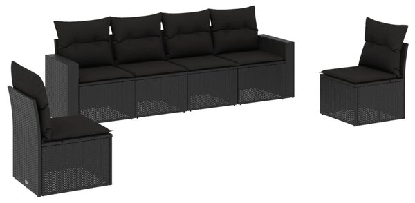 6 részes fekete polyrattan kerti ülőgarnitúra párnákkal