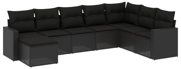 8 részes fekete polyrattan kerti ülőgarnitúra párnákkal