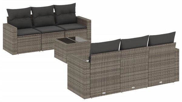 7 részes szürke polyrattan kerti ülőgarnitúra párnákkal