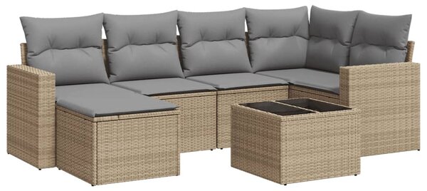 7 részes bézs polyrattan kerti ülőgarnitúra párnákkal
