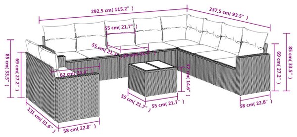 11 részes bézs polyrattan kerti ülőgarnitúra párnákkal