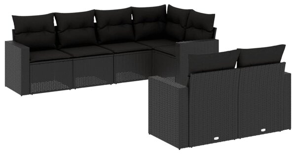 7 részes fekete polyrattan kerti ülőgarnitúra párnával