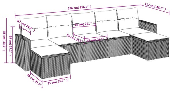 7 részes fekete polyrattan kerti ülőgarnitúra párnával