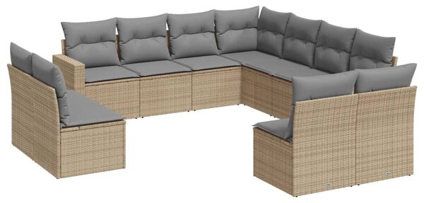 11 részes bézs polyrattan kerti ülőgarnitúra párnákkal