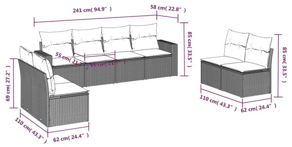 8 részes bézs polyrattan kerti ülőgarnitúra párnával