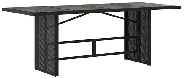 Fekete polyrattan üveglapos kerti asztal 190x80x74 cm
