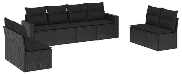 8 részes fekete polyrattan kerti ülőgarnitúra párnákkal