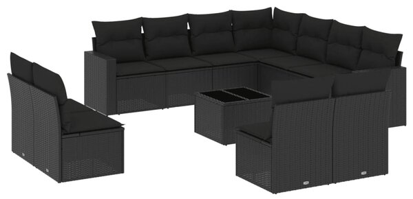 12 részes fekete polyrattan kerti ülőgarnitúra párnákkal