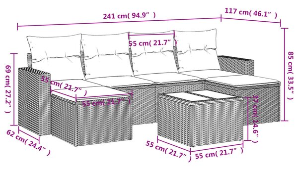 7 részes szürke polyrattan kerti ülőgarnitúra párnákkal