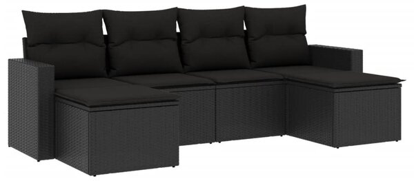 6 részes fekete polyrattan kerti ülőgarnitúra párnákkal