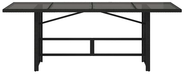 Fekete polyrattan üveglapos kerti asztal 190x80x74 cm