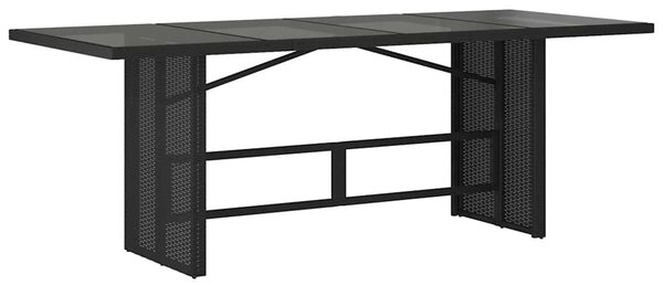 Fekete polyrattan üveglapos kerti asztal 190x80x74 cm