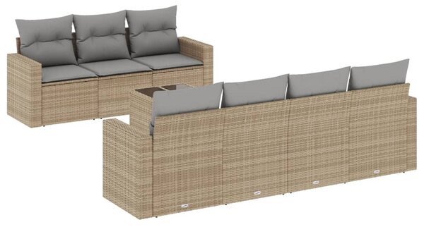 8 részes bézs polyrattan kerti ülőgarnitúra párnával