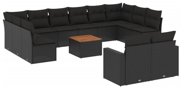 13 részes fekete polyrattan kerti ülőgarnitúra párnákkal
