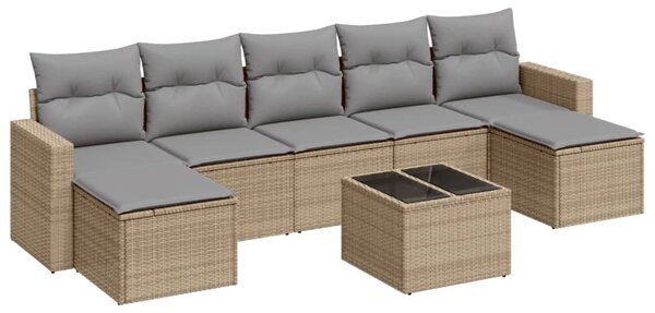 8 részes bézs polyrattan kerti ülőgarnitúra párnával