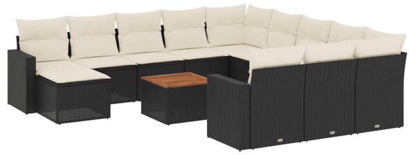 13 részes fekete polyrattan kerti ülőgarnitúra párnákkal