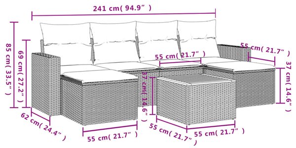 7 részes szürke polyrattan kerti ülőgarnitúra párnákkal