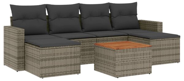 7 részes szürke polyrattan kerti ülőgarnitúra párnákkal