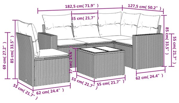 6 részes fekete polyrattan kerti ülőgarnitúra párnákkal