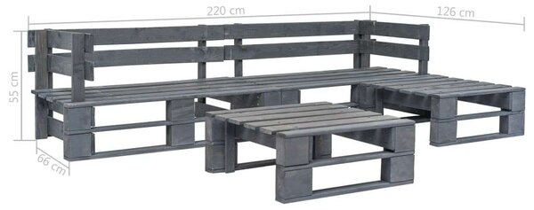 Raklap Ülőgarnitúra - Szürke Fa - 4 részes - 220x155cm