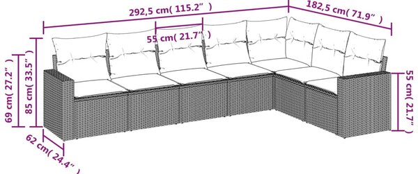 7 részes bézs polyrattan kerti ülőgarnitúra párnákkal