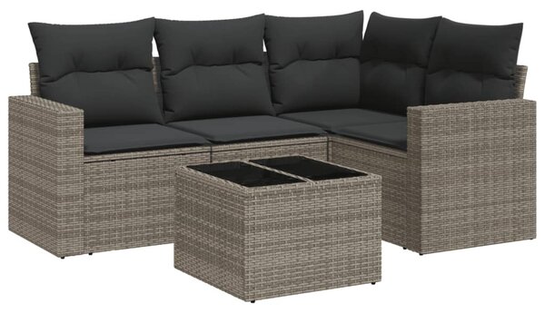 5 részes szürke polyrattan kerti ülőgarnitúra párnákkal