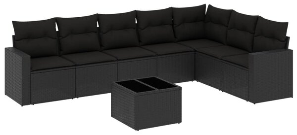 8 részes fekete polyrattan kerti ülőgarnitúra párnákkal