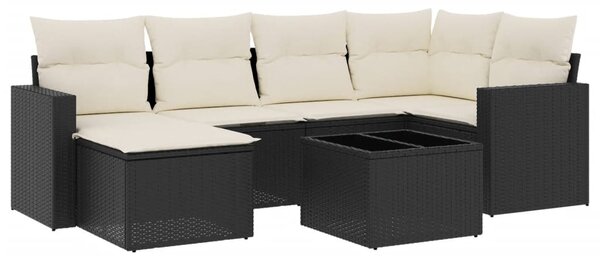 7 részes fekete polyrattan kerti ülőgarnitúra párnával