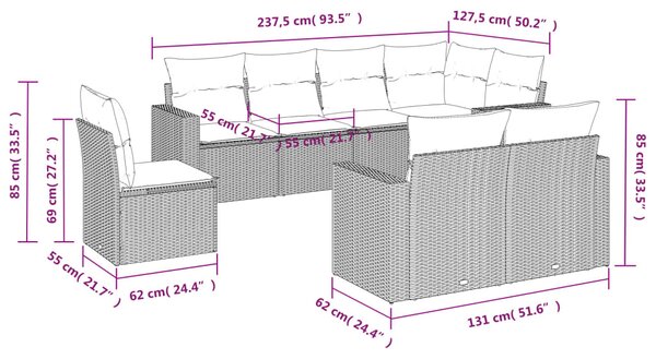 8 részes barna polyrattan kerti ülőgarnitúra párnákkal