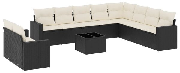 11 részes fekete polyrattan kerti ülőgarnitúra párnákkal