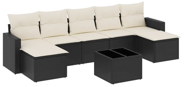 8 részes fekete polyrattan kerti ülőgarnitúra párnákkal