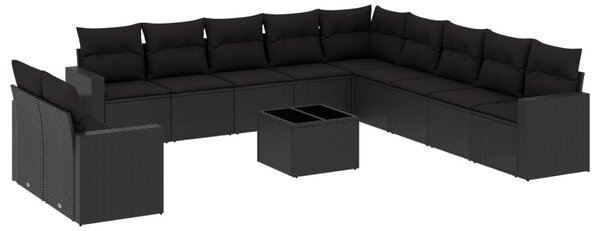 12 részes fekete polyrattan kerti ülőgarnitúra párnákkal