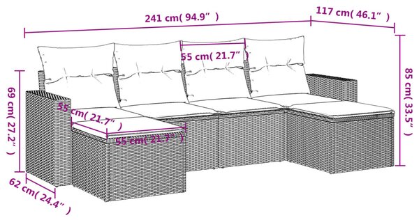 6 részes bézs polyrattan kerti ülőgarnitúra párnával