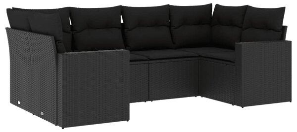 6 részes fekete polyrattan kerti ülőgarnitúra párnákkal