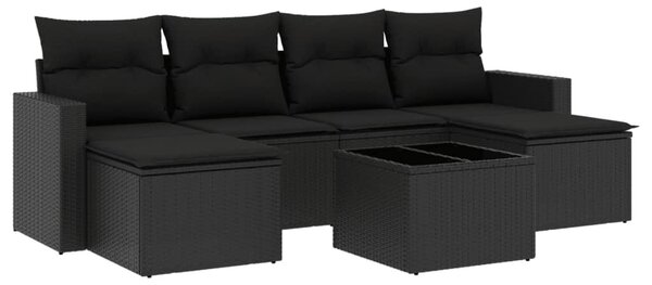 7 részes fekete polyrattan kerti ülőgarnitúra párnával