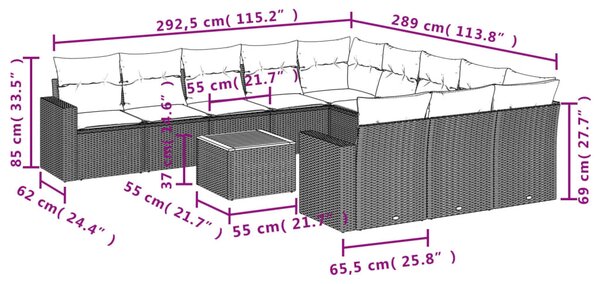12 részes bézs polyrattan kerti ülőgarnitúra párnákkal