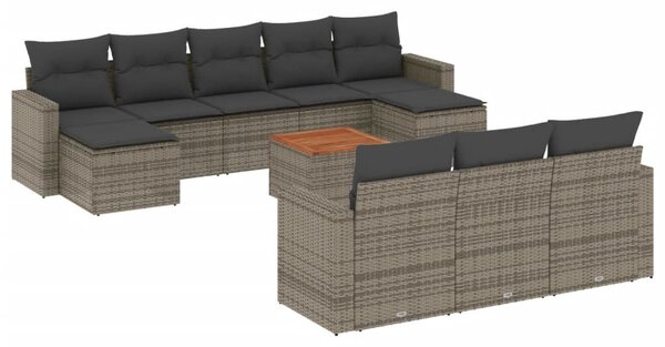 11 részes szürke polyrattan kerti ülőgarnitúra párnákkal
