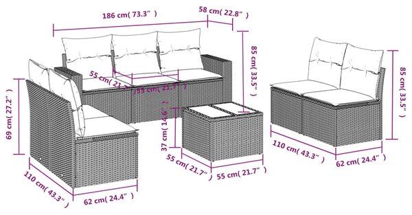 8 részes szürke polyrattan kerti ülőgarnitúra párnákkal