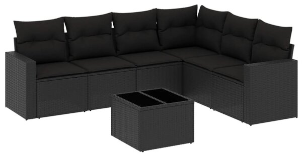 7 részes fekete polyrattan kerti ülőgarnitúra párnával