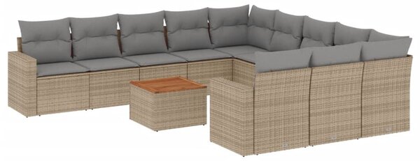 12 részes bézs polyrattan kerti ülőgarnitúra párnákkal