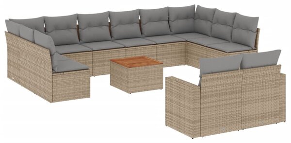 13 részes bézs polyrattan kerti ülőgarnitúra párnákkal