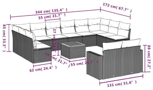 13 részes bézs polyrattan kerti ülőgarnitúra párnákkal