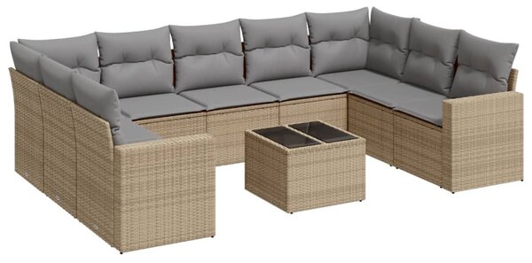 10 részes bézs polyrattan kerti ülőgarnitúra párnával