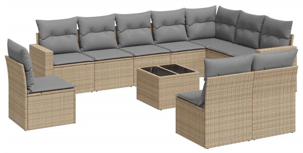 11 részes bézs polyrattan kerti ülőgarnitúra párnákkal