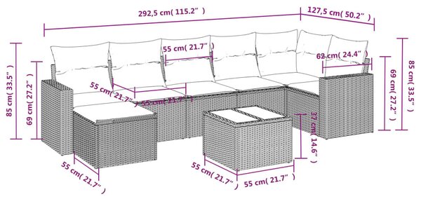 8 részes szürke polyrattan kerti ülőgarnitúra párnákkal
