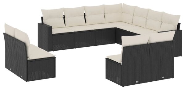 11 részes fekete polyrattan kerti ülőgarnitúra párnákkal