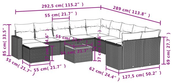 12 részes szürke polyrattan kerti ülőgarnitúra párnákkal